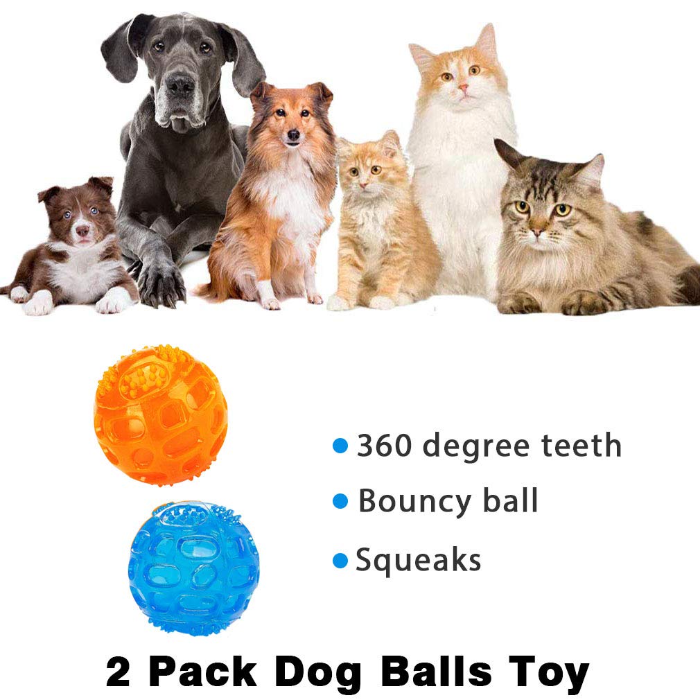 Aceone Dog Squeaky Ball, Pet Squeak Chew Bouncy Rubber Toy Balls For Small Large Dogs Indestructible Exercise Training Playing