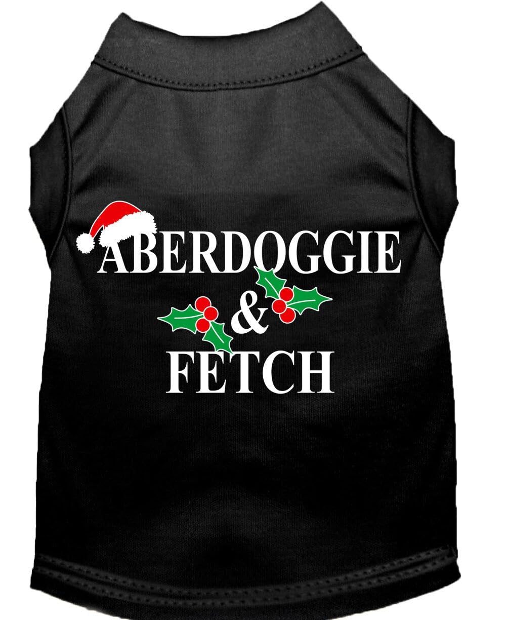 Christmas Screenprinted Dog Shirt, 'Aberdoggie & Fetch' Black 3Xl (25-35 Lbs.)