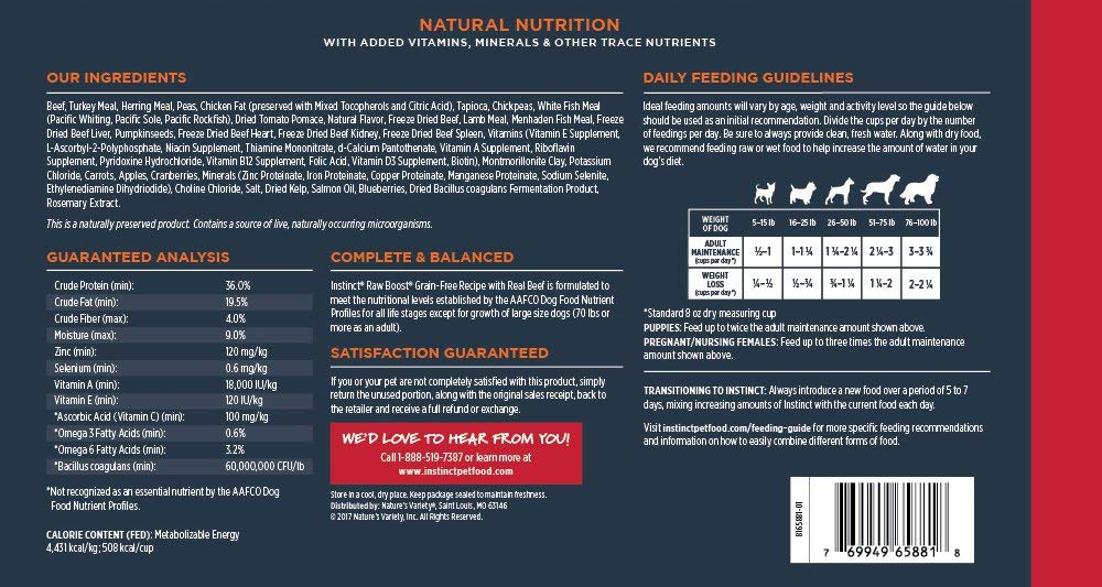 Instinct Raw Boost Grain Free Recipe with Real Beef Natural Dry Dog Food, 10 lb. Bag