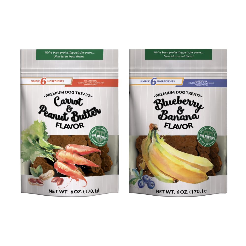 Dig Defence Premium Dog Treats - Carrot/Peanut Butter and Blueberry/Banana, Natural Ingredients, Baked Gourmet Snacks for Small