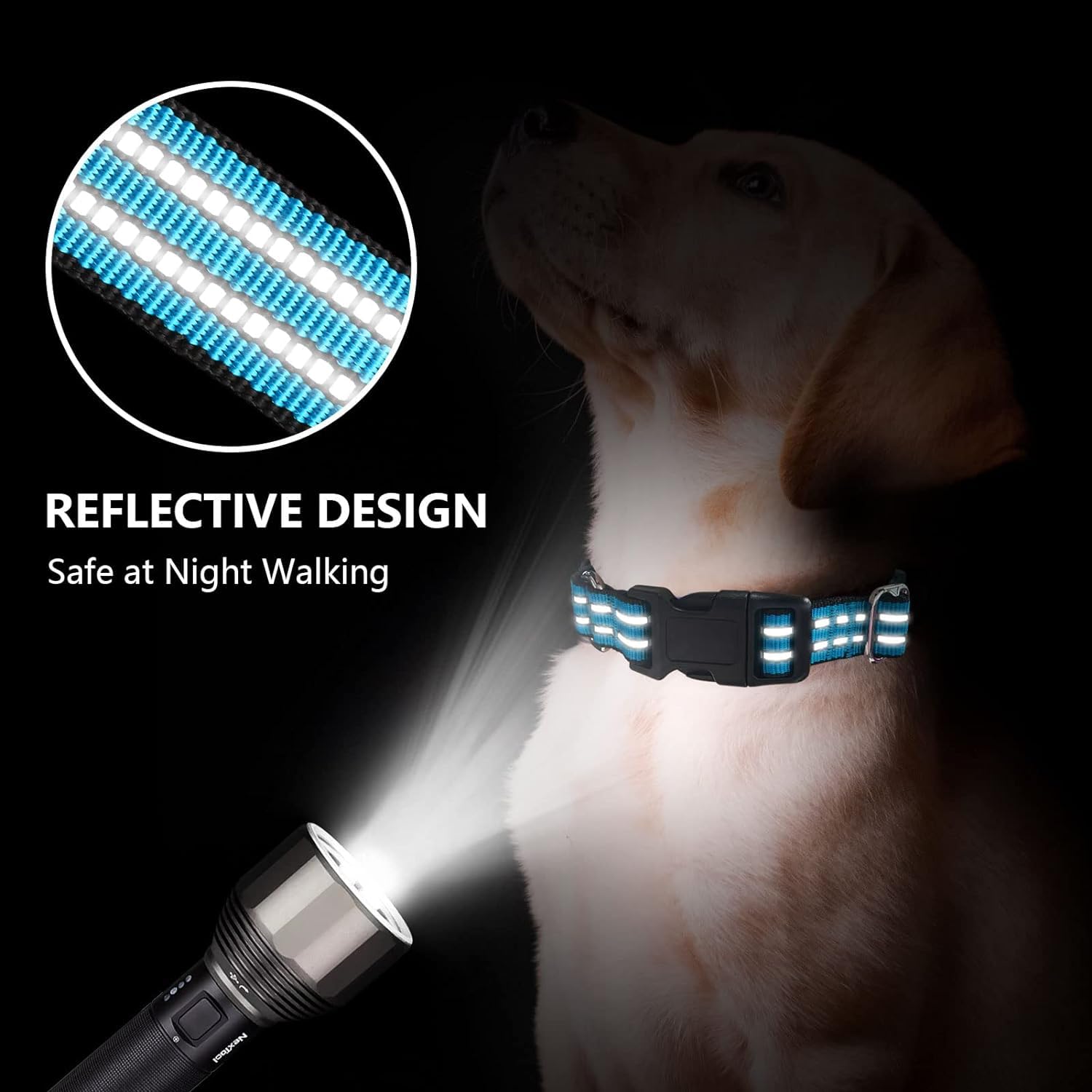 Joyeeiioo Martingale Dog Collar, Adjustable Nylon Reflective Collar With Quick Release Buckle (Blue, Extra Large)