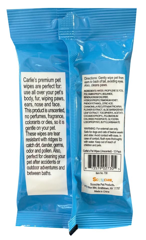 Scoochie Pet Carlies Premium Multi Purpose Pet Wipes, Set Of 12
