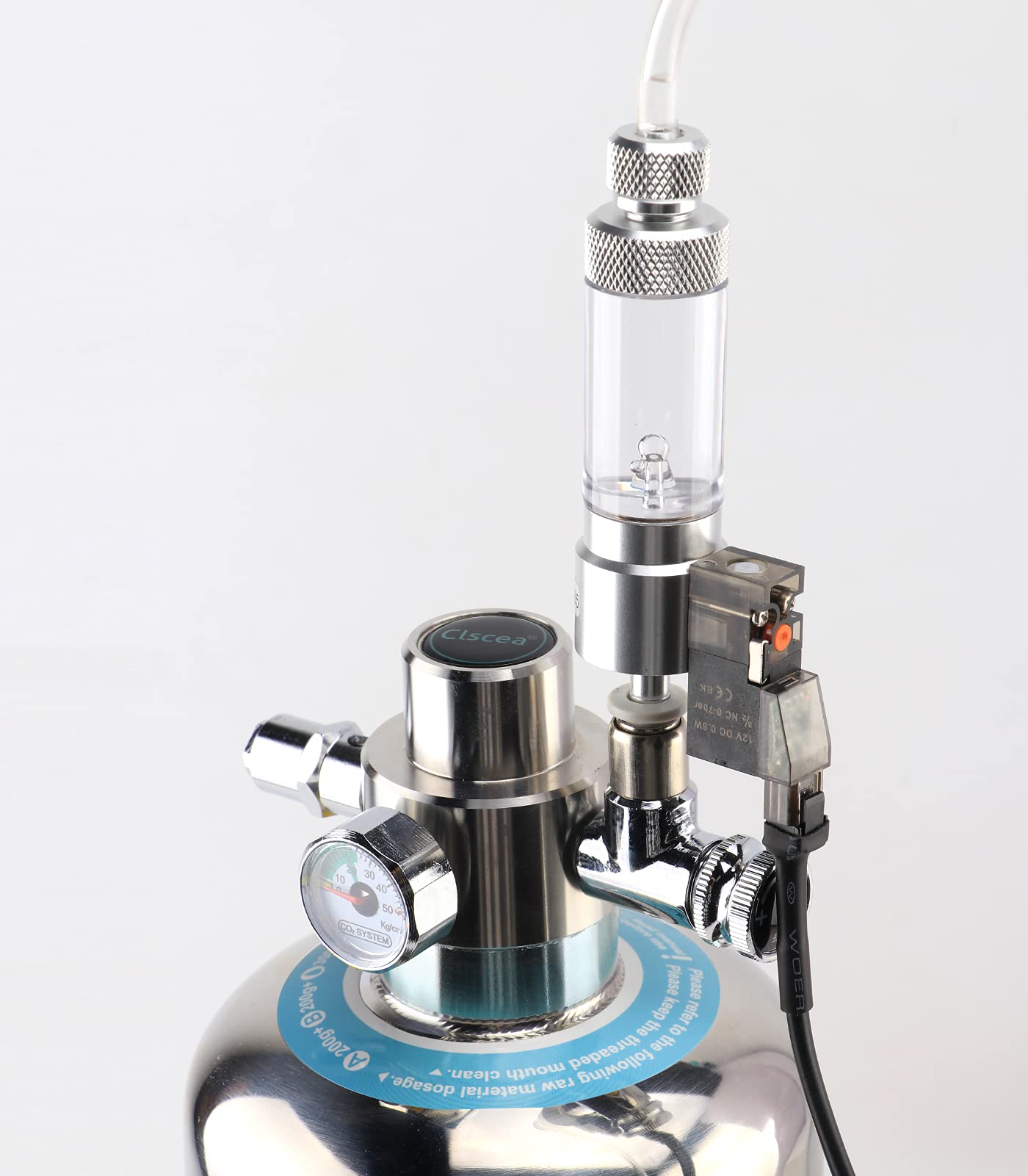 Clscea Co2 Bubble Counter With Solenoid Valve And Check Valve For Co2 Generator Regulator Planted Aquarium Quick-Plug Connection