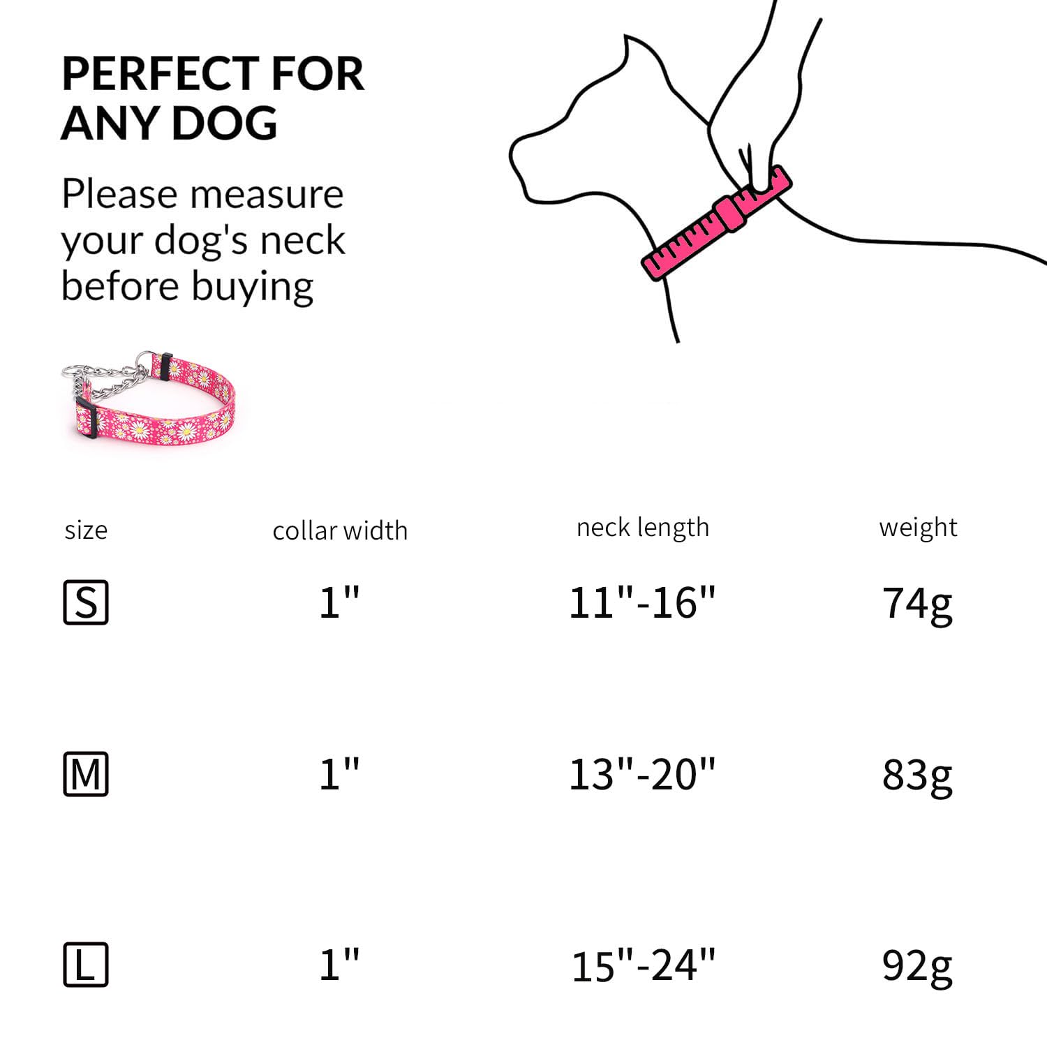 Pimaodog Martingale Dog Collar, 5Ft Dog Leash Padded, Slip Dog Collar And Leash Set With Daisy Floral Design Stainless Steel Cha