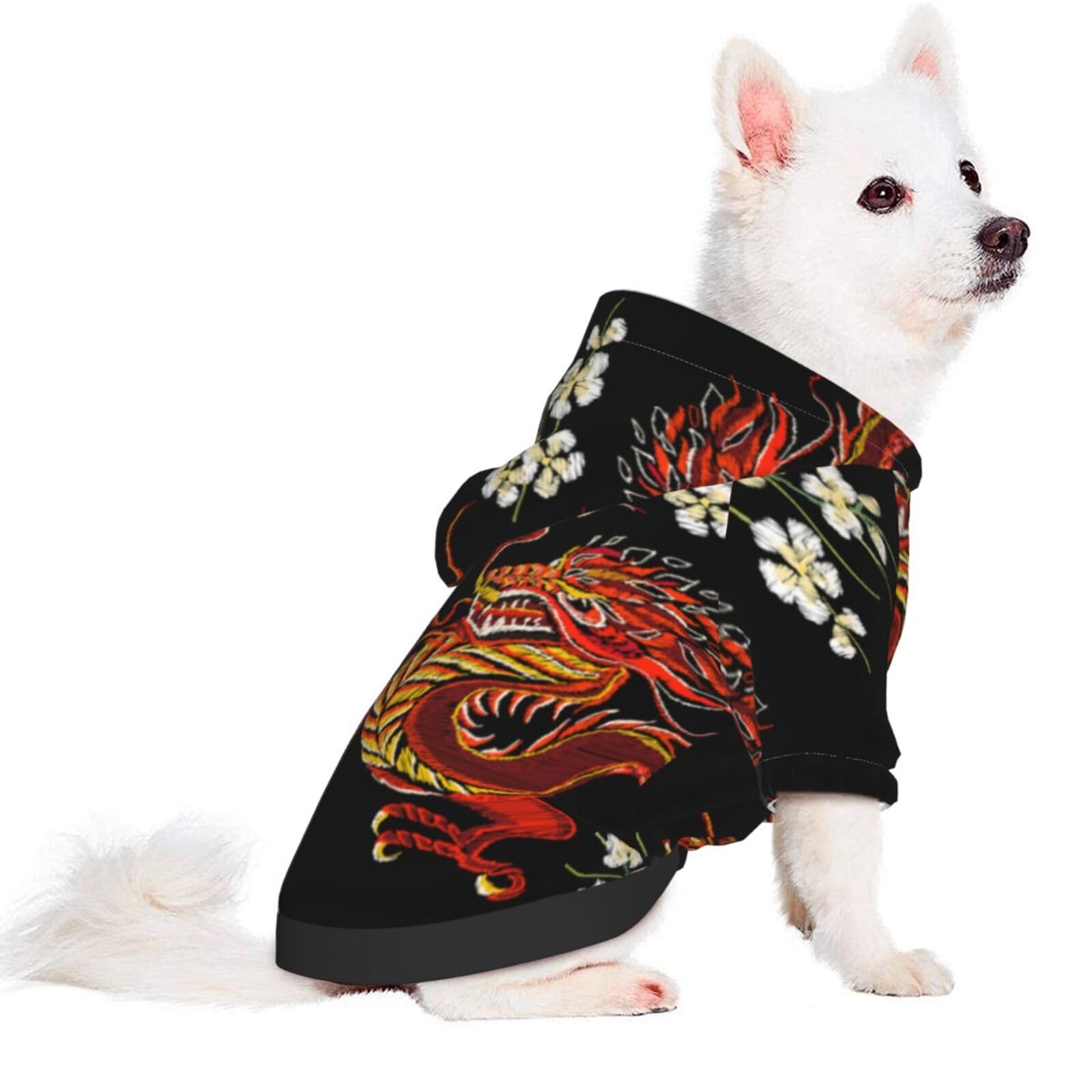 Dog Hoodies Puppy Sweater Cold Weather Dog Coats Soft Pet Clothes Hooded Sweatshirt For Dog Cat (Floral Chinese Japanese Dragon 