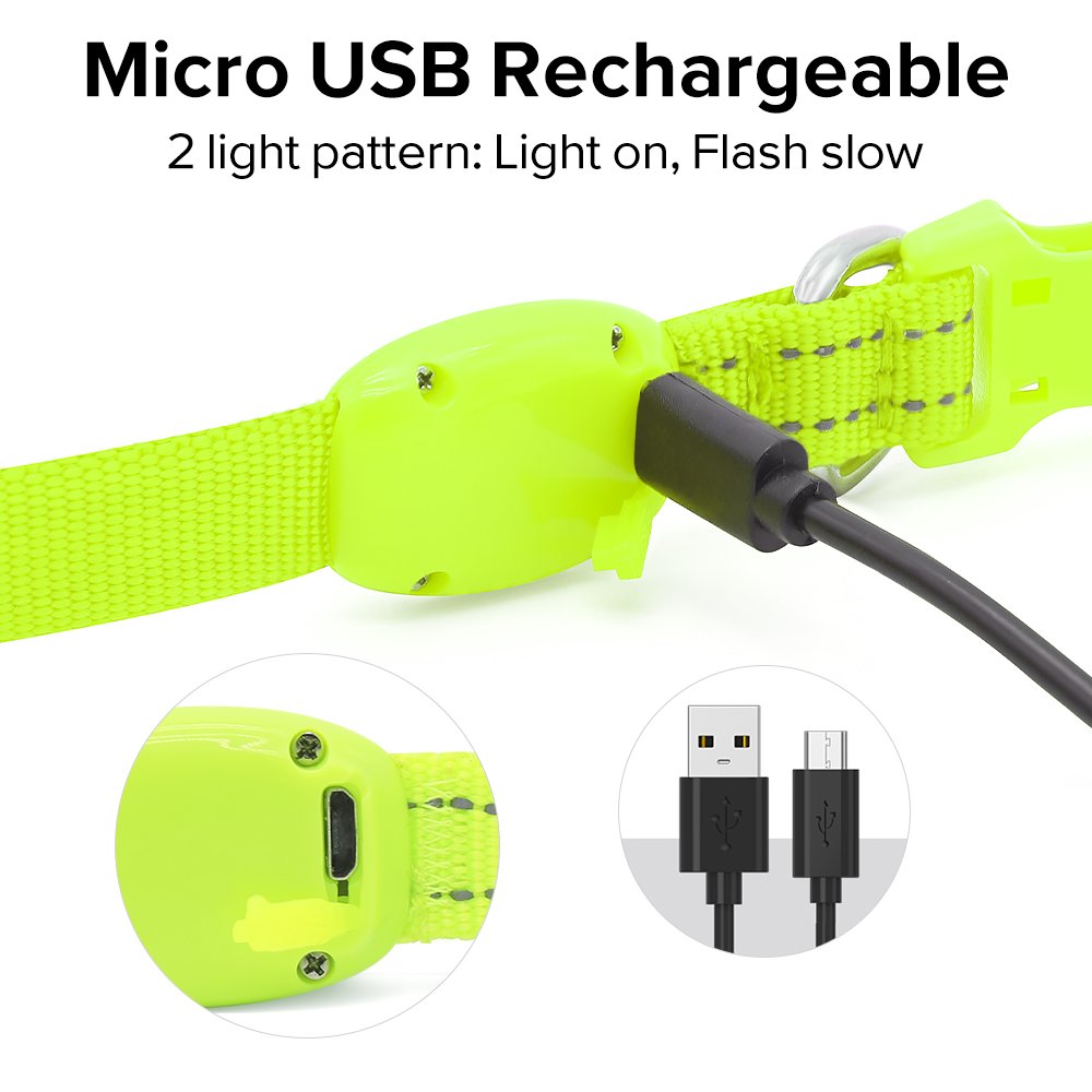 Puppy Led Dog Collar, Usb Rechargeable Light Up Collar, Lightweight Nylon Glowing Dog Collar For Your Small Pups& Cats(Green, X-Small)