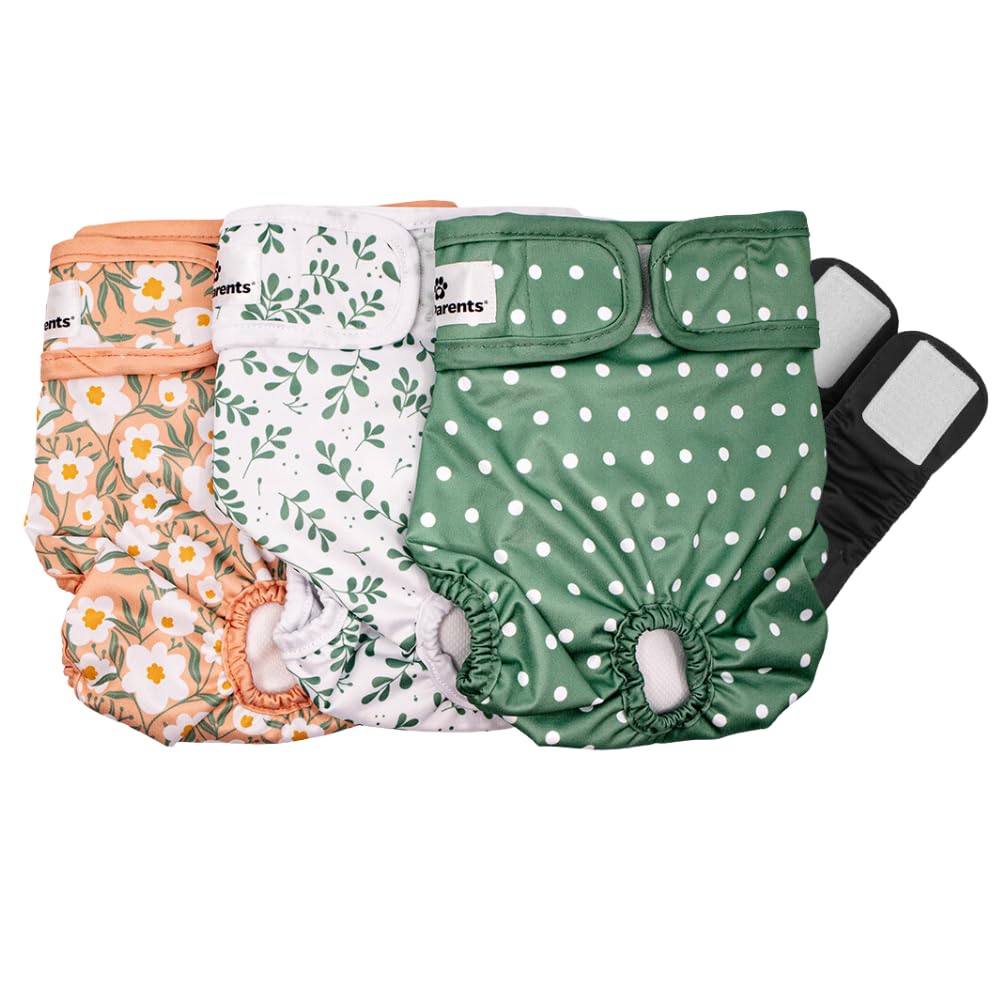 Pet Parents Washable Dog Diapers (3Pack) + Extendrs Of Durable Doggie Diapers, Premium Dog Diapers Female (X-Large, Daisy)