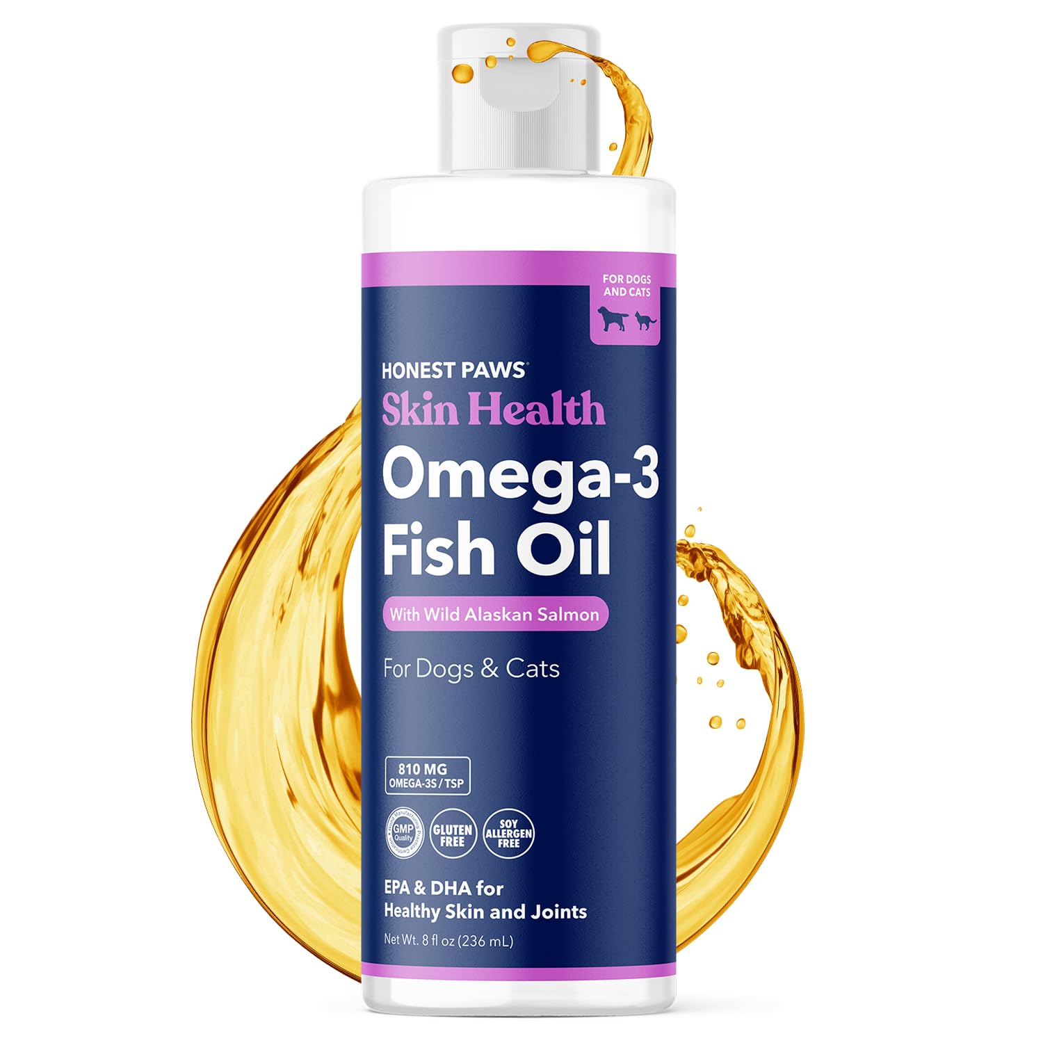 Honest Paws Salmon Oil for Dogs - Omega 3 Wild Alaskan Salmon Fish Oil - Healthy Skin, Joints, Nutritional Support, Shiny Coat -