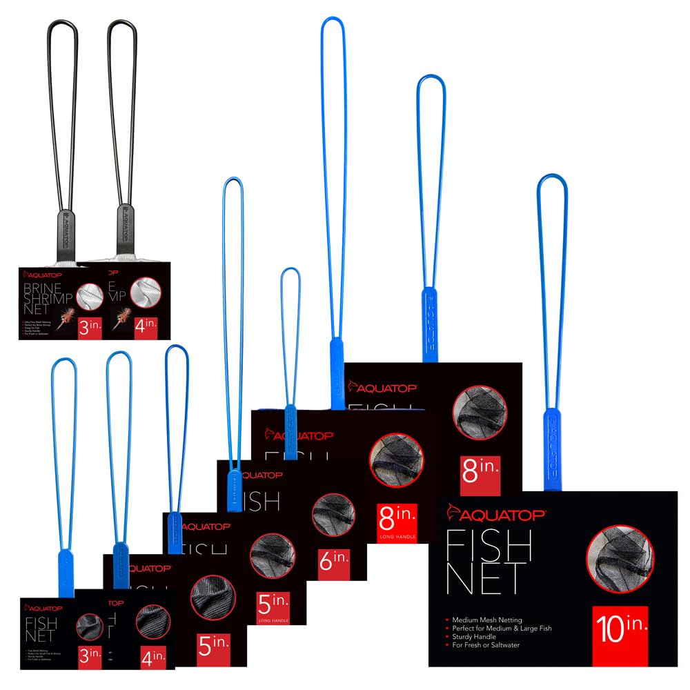 AquaTop 5-Inch Fine Mesh Aquarium Fish Net with 10-inch Blue Handle - Gentle, Safe, and Durable, Ideal for Freshwater and Saltwa