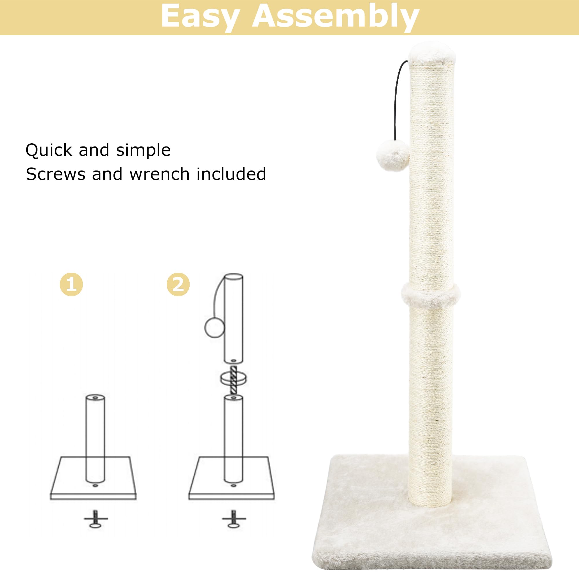 Dimaka 34' Tall Cat Scratching Post For Indoor Cats And Kittens, Cat Activity Scratcher Premium Sisal Rope Scratch Tree (Beige)