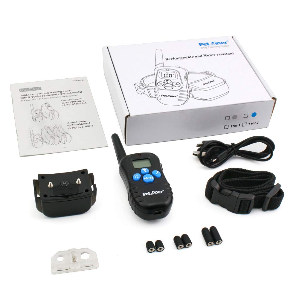 Petrainer Pet998Drb1 Dog Training Collar Rechargeable And Rainproof 330 Yd Remote Dog Training Collar With Beep, Vibra And Static Electronic Collar