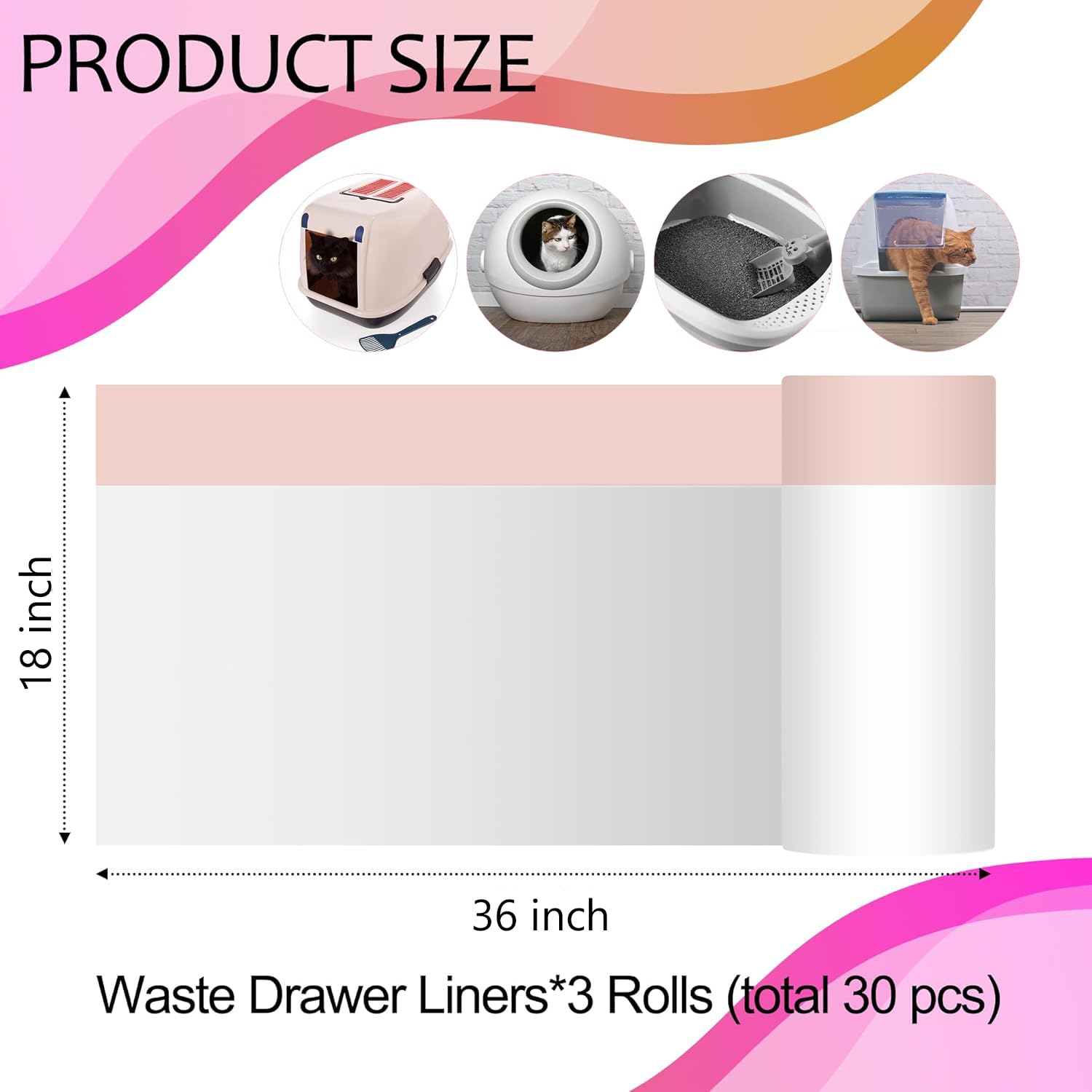Naielfopet 30 Count 36 X 18 Large Litter Box Liners, Durable Thicken Drawstring Cat Litter Bags, Disposable Pet Waste Litter