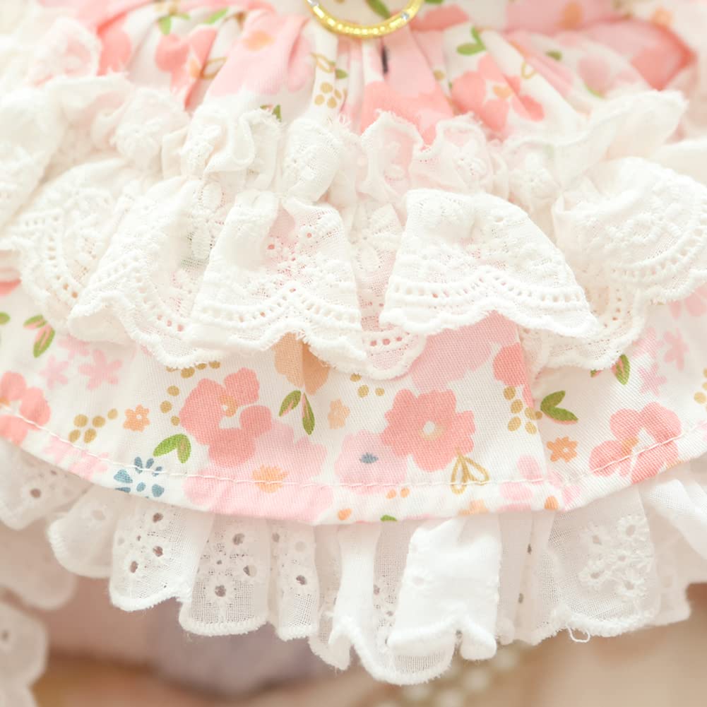 Marupet Sweety Flowers Printed Floral Hollow Out Maid Bear Dress Cotton Tutu Doll Collar For Small, Extra Small Dog Teddy, Pug,