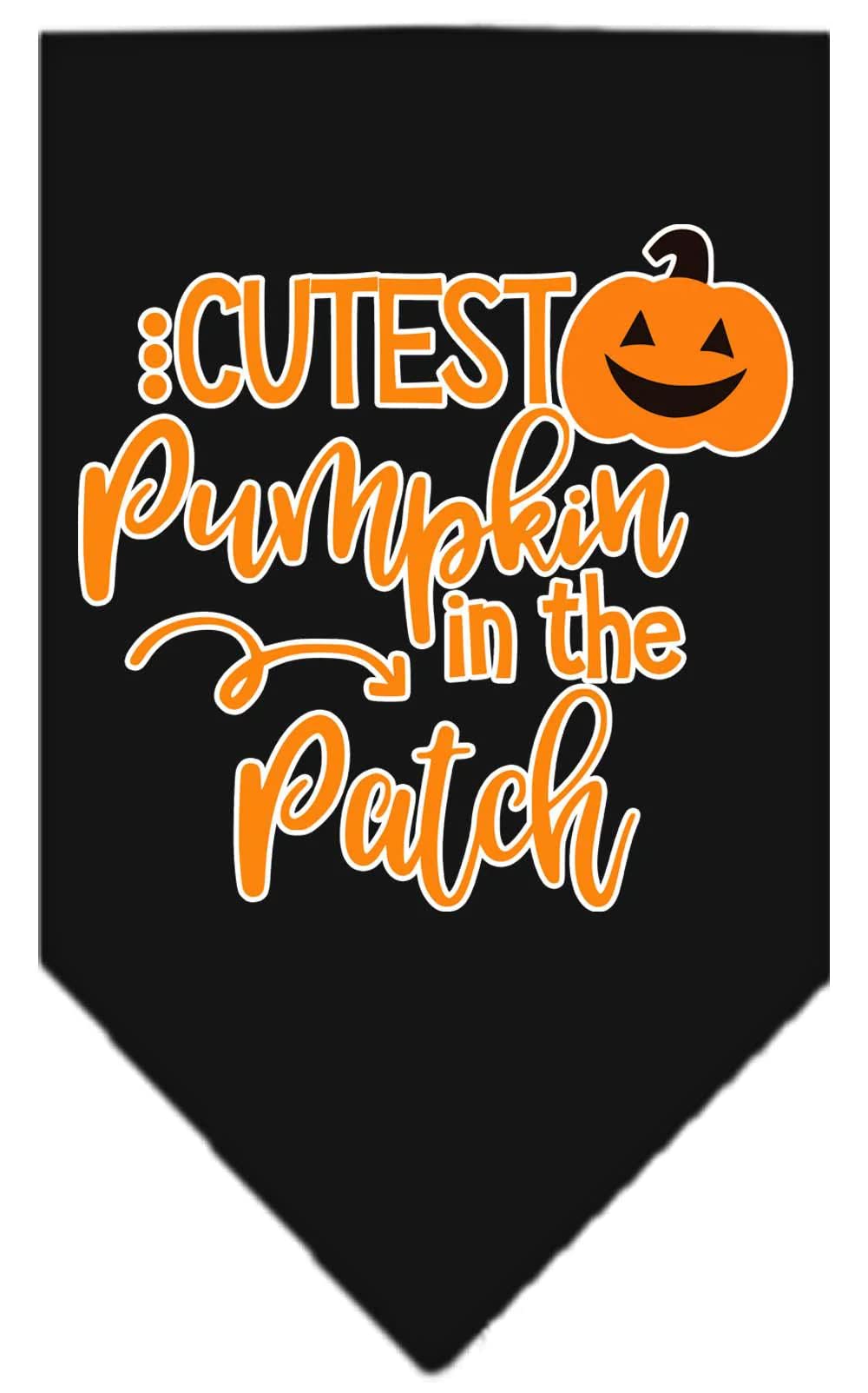 Halloween Pet and Dog Bandana Screen Printed, &quot;Cutest Pumpkin In The Patch&quot; Black Large