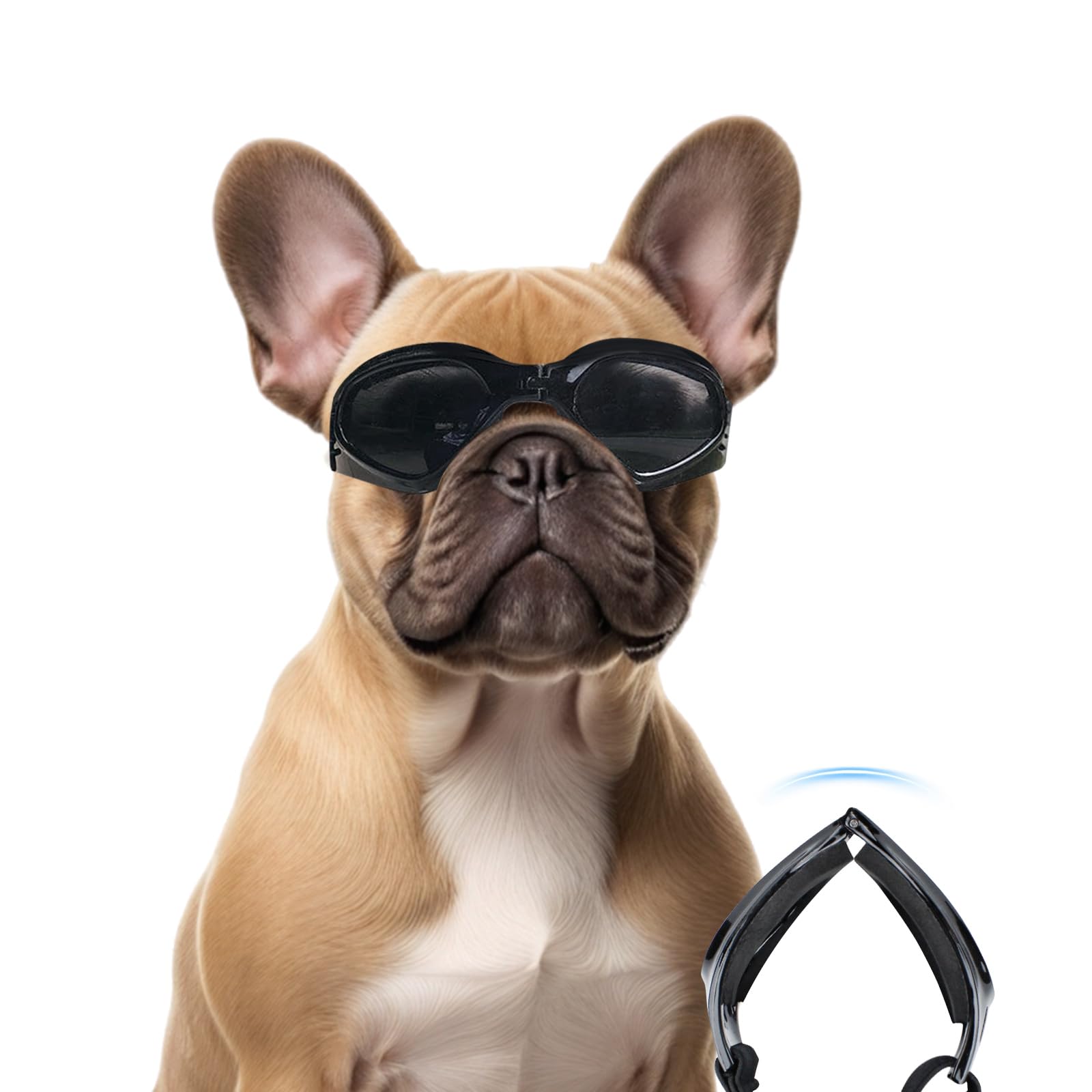 Billionchains Dog Goggles With Adjustable Straps Foldable Dog Sunglasses Anti-Uv For Small To Medium Dog-Black