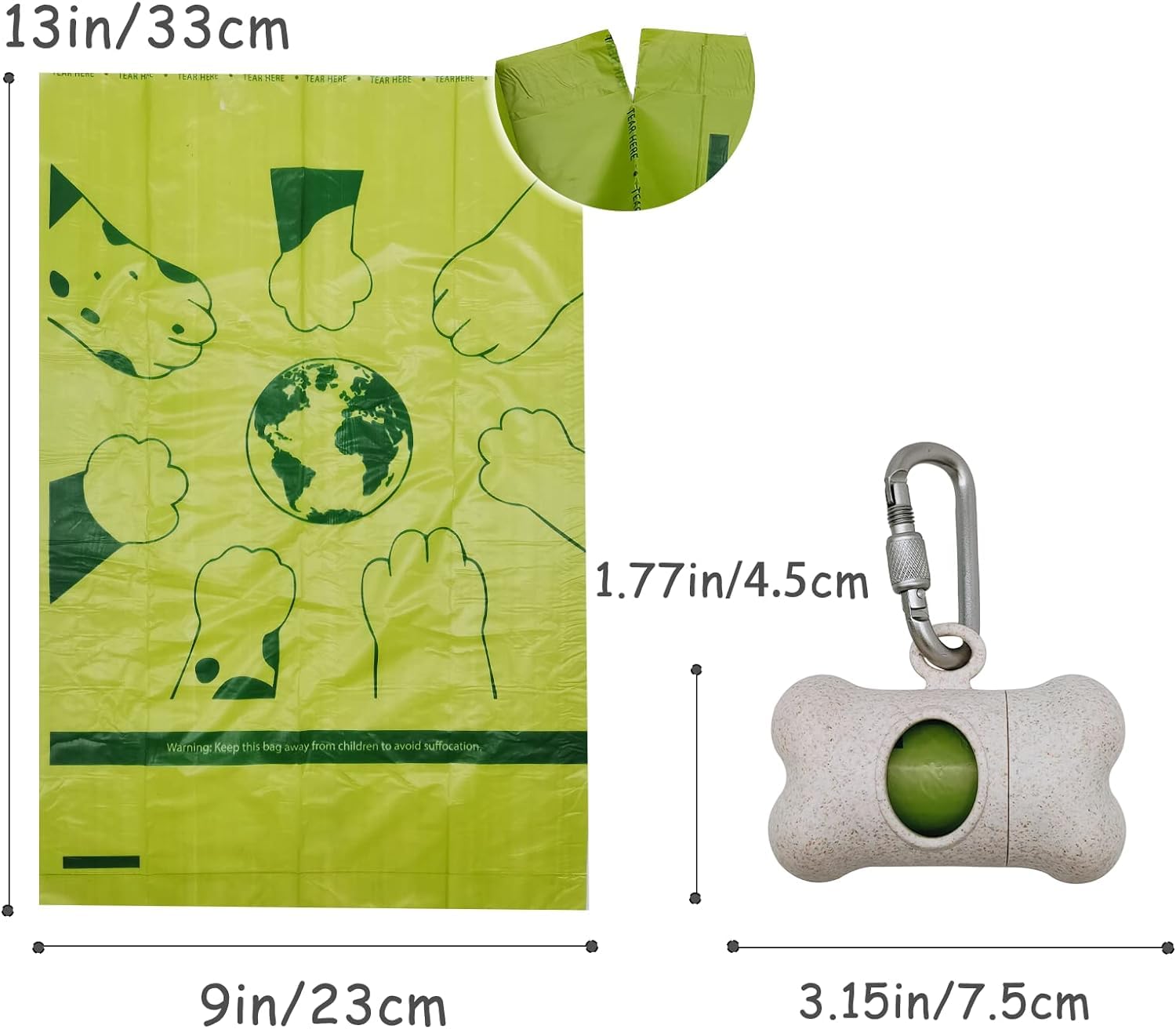 Shaouman Bone Shaped Dog Waste Bag Dispenser With Leakproof Bags, 2 Holders, 30 Bags, Beige