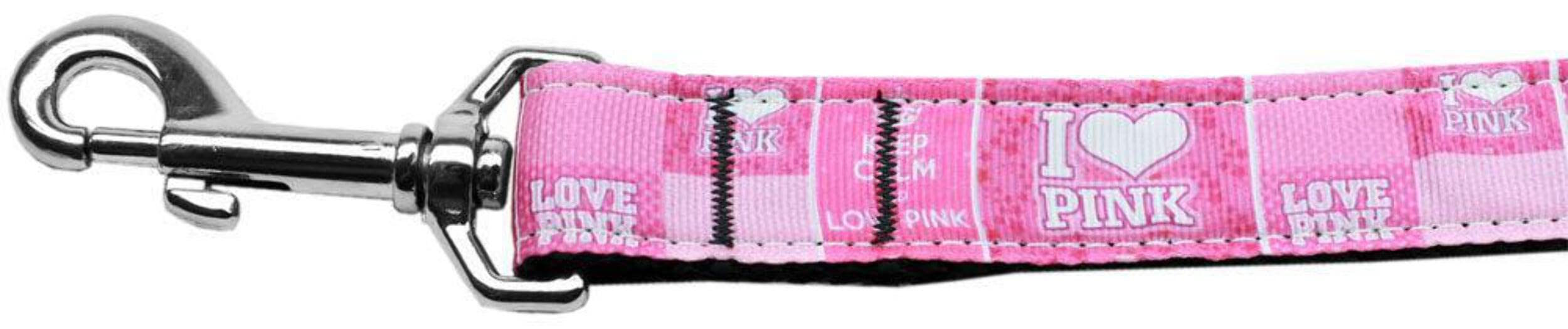 Pet Dog & Cat Nylon Collar or Leash, "I Heart Pink" 3/8" w x 4 ft. leash