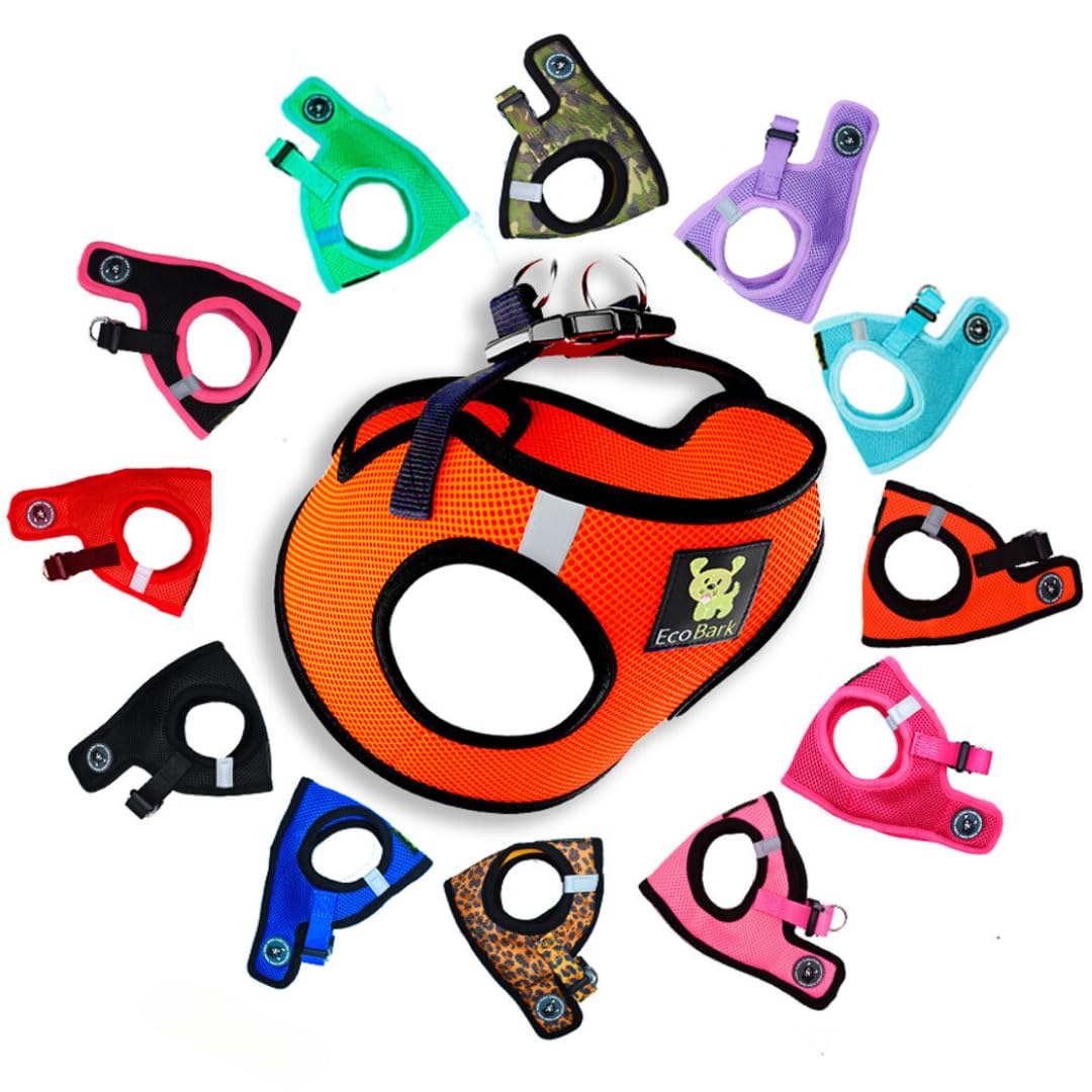 Ecobark Step In Dog Harness - Eco-Friendly Teacup Dog Harnesses For Xxs, Xs, And Small Dogs - Reflective And Adjustable Mini Body Halter Vest -Tiny Soft Mesh Toy Breed Harness (Orange, Xxxs)