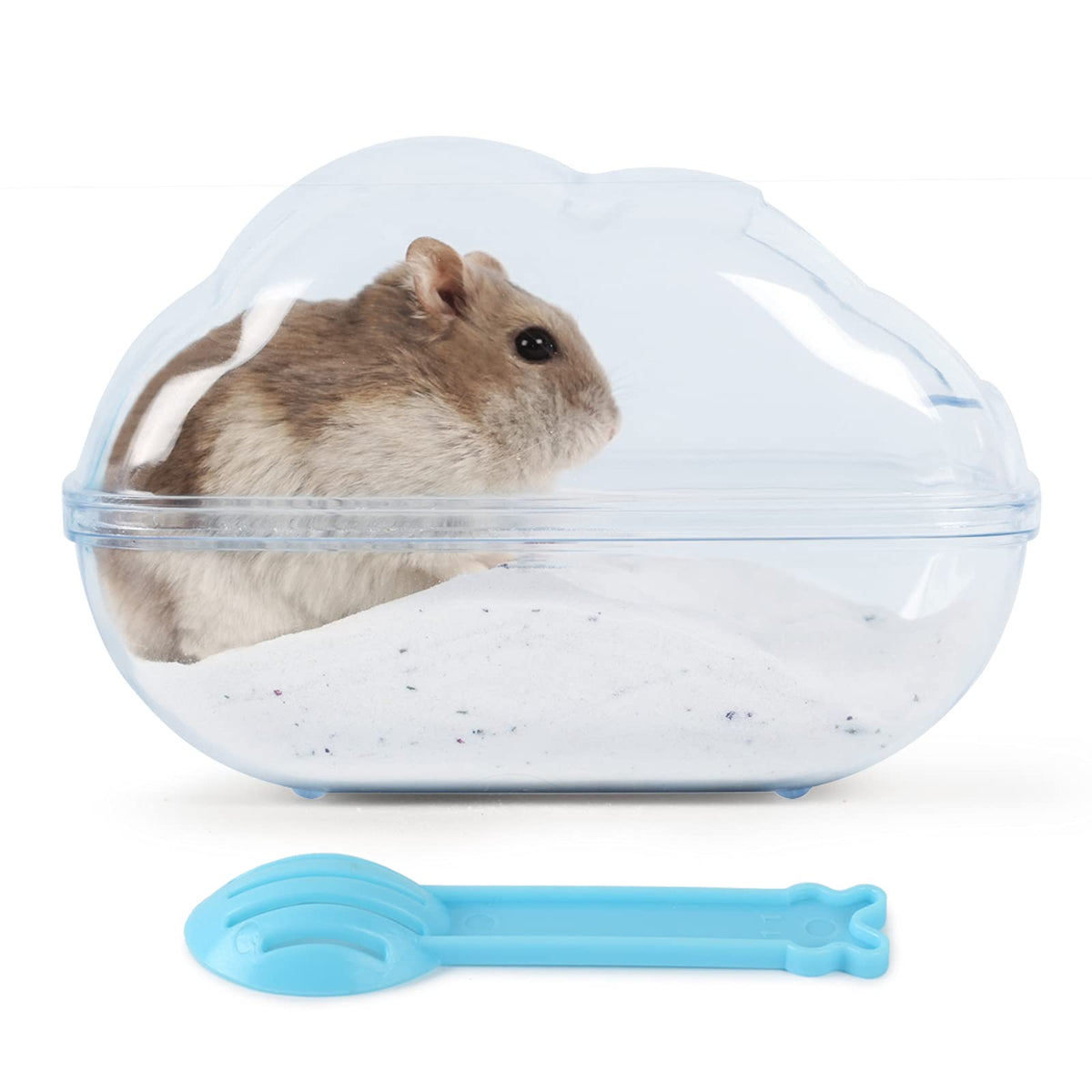 Bucatstate Hamster Sand Bath Container Transparent Hamster Dust Bath Kit Dwarf Toilet With Scoop Set Cage Accessories For Small Animals,Gerbil,Syrian Hamster,Mouse(Blue, Medium)