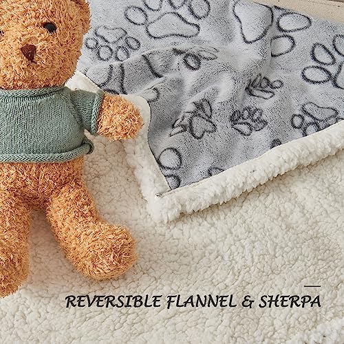 Qeils Dog Blankets For Large Dogs - Waterproof Pet Blanket Washable - Sherpa Fleece Puppy Blanket, Soft Plush Reversible Dog Blanket, Couch Cover For Dogs Washable, 30'X70', Grey Paw Print