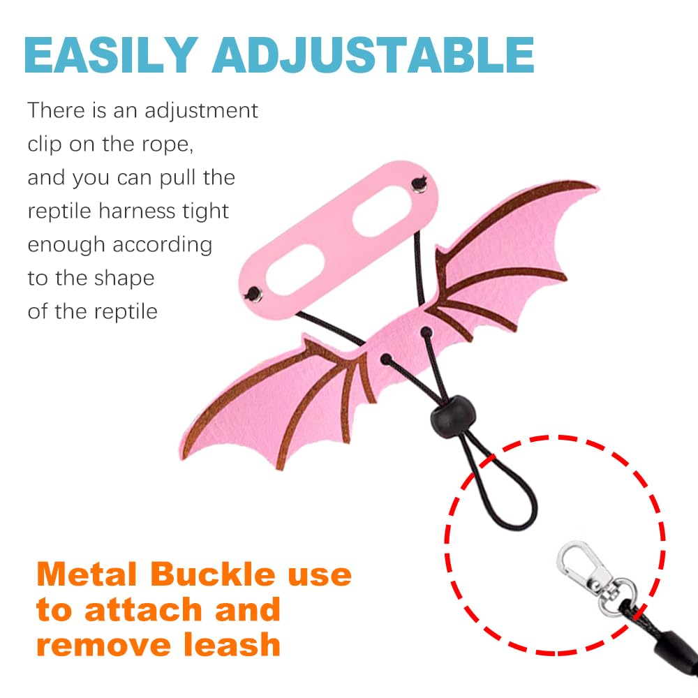 Coguzed Bearded Dragon Leash And Harness Set, Adjustable Lizard Harness With Wings, Cool Leather Reptile Leash For Bearded Drago