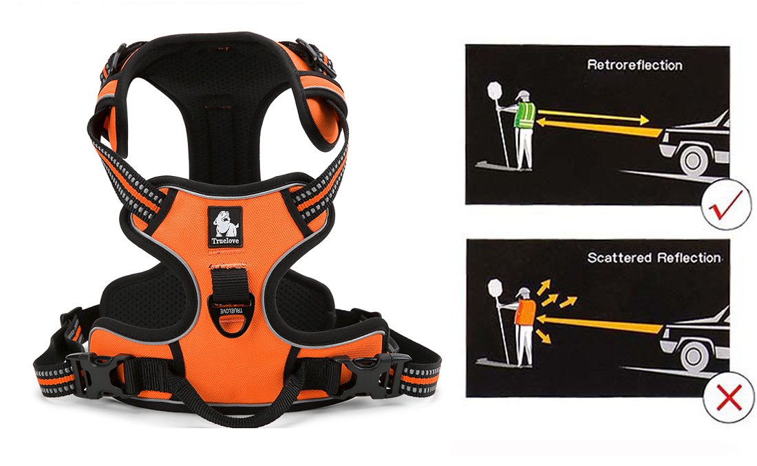 Truelove Soft Front Dog Harness .Best Reflective No Pull Harness With Handle And 2 Leash Attachments Orange