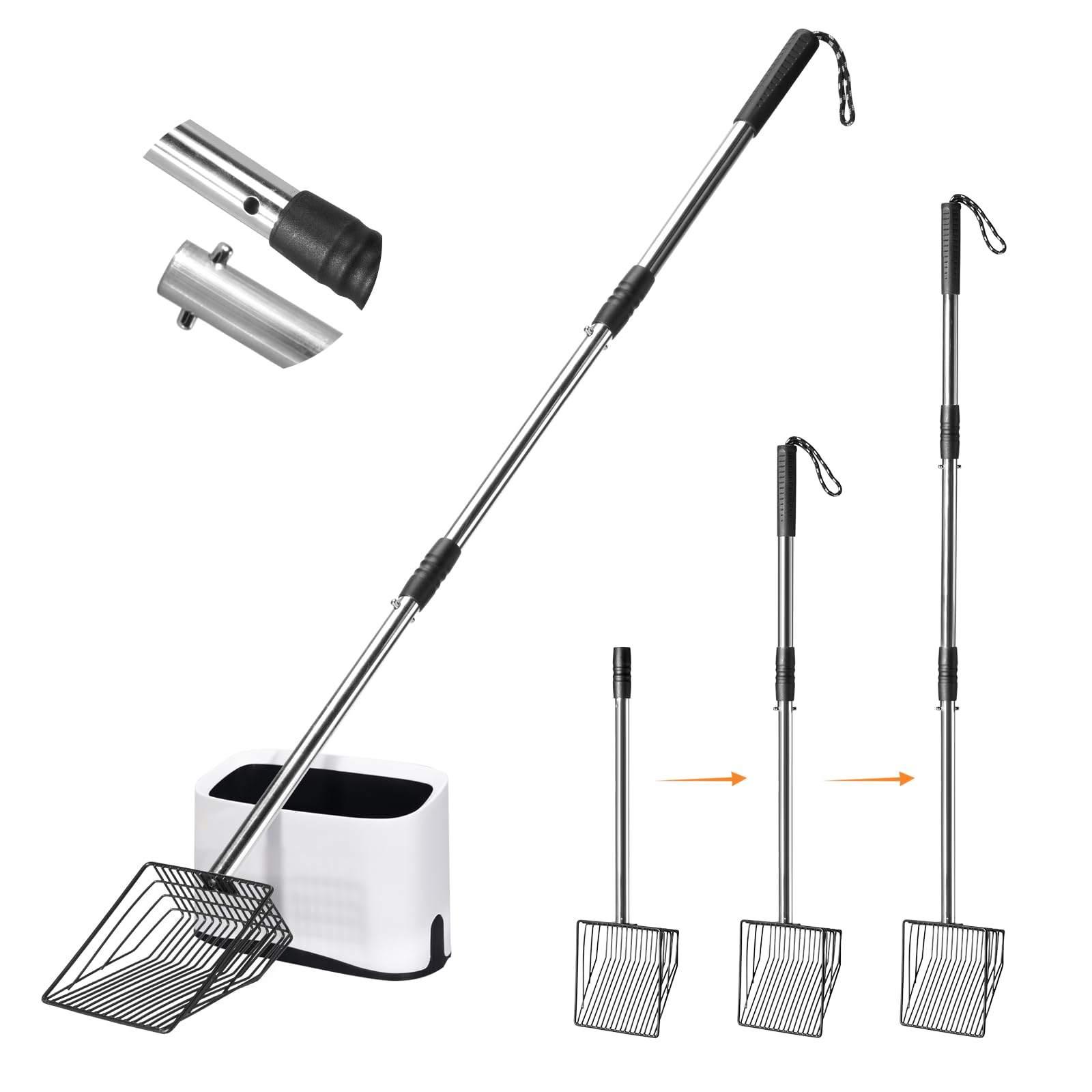 PETOCAT Cat Litter Scoop with Holder 43 Metal Litter Scooper with Stainless Steel Long Handle, Large Kitty Box Scooper Heavy Dut