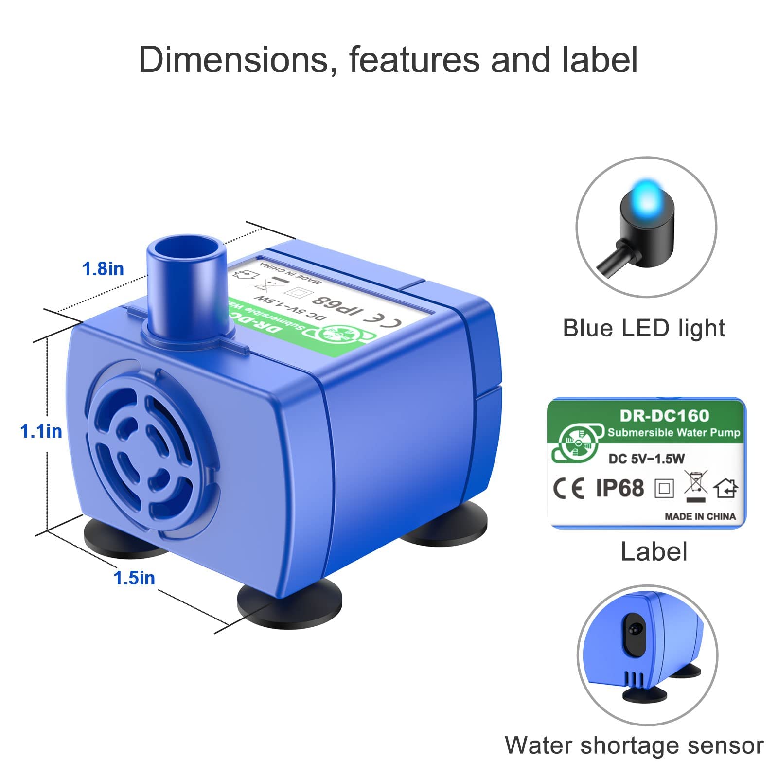 Wonder Creature Cat Water Fountain Pump - Replacement Pump for Round, Cubic & Crystal Fountains, Blue Color, Pet Accessory