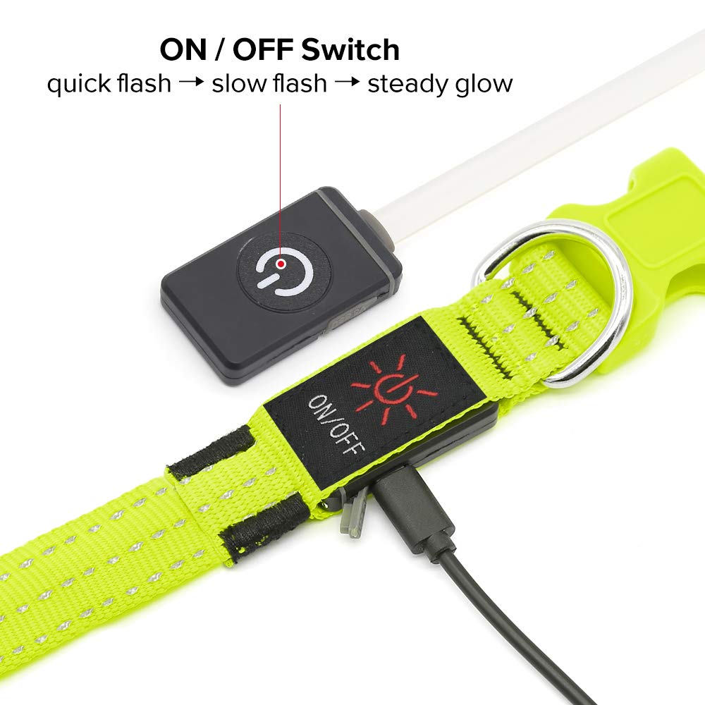 Illumifun Led Dog Collar, Nylon Reflective Light Up Dog Collar, Usb Rechargeable Pet Safety Collar Glow In The Dark (Greenⅲ, Small)