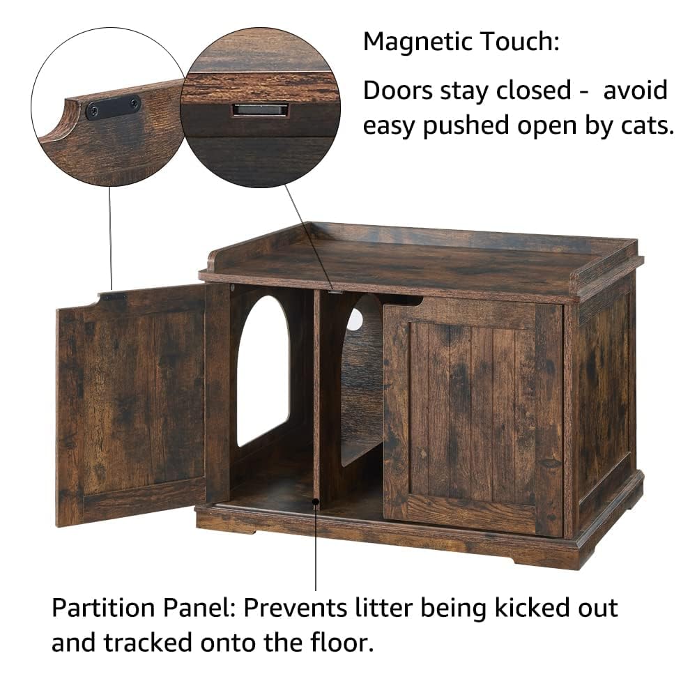 unipaws Cat Litter Box Enclosure Furniture, Dog Proof Hidden Litter Box Cover, Cabinet for Large Cat,Hideaway Kitty House, Rusti