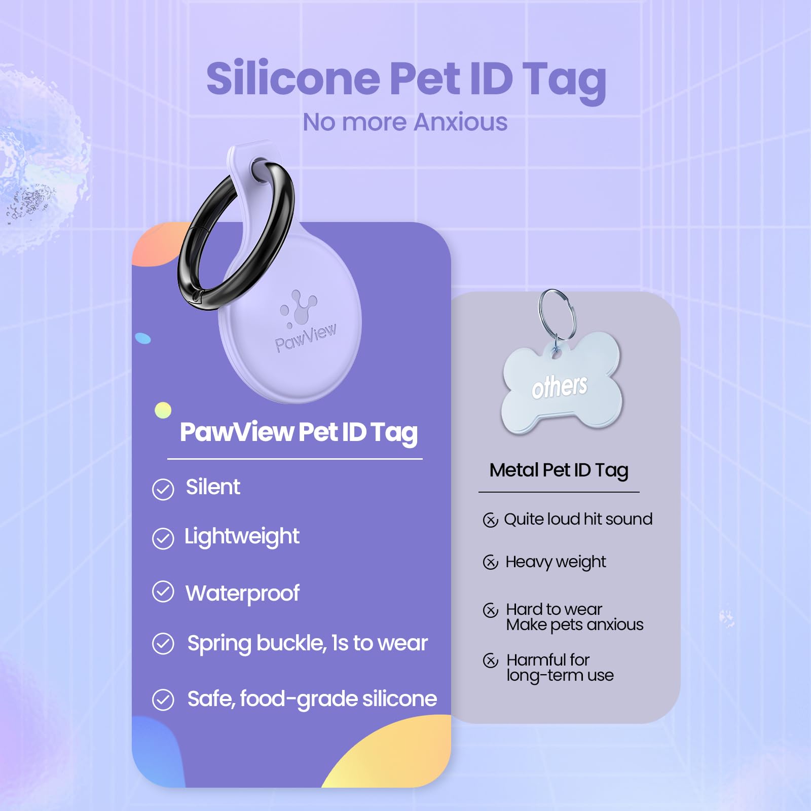 Pawview Qr Code Dog Tag, Dog Name Tags Personalized For Pets, Silicone Silent Cat Id With Nfc - Emergency Contact, Scan Alert, P