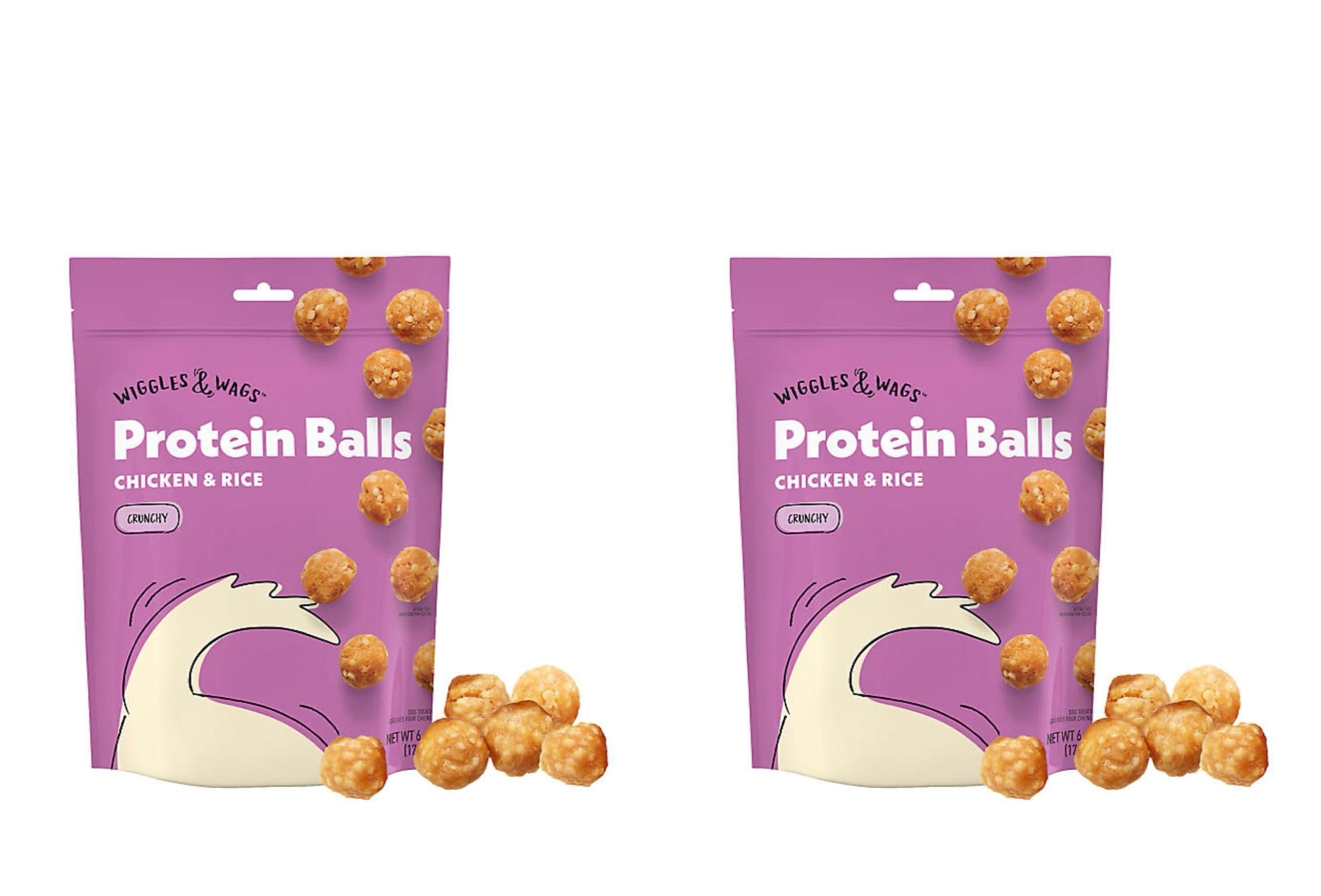Wiggles & Wags Protein Balls Dog Treats, Chicken & Rice, Crunchy, 6 oz, 2 Pack
