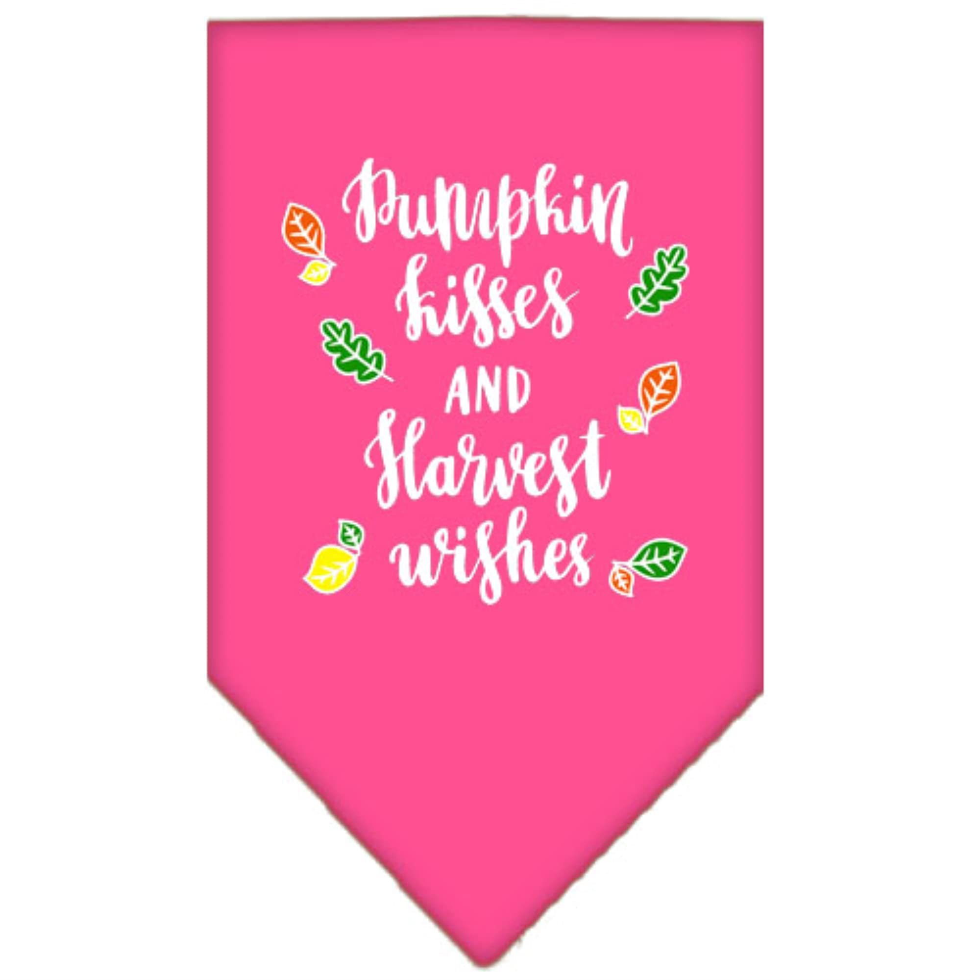 Dog Bandana Screen Printed, &quot;Pumpkin Kisses & Harvest Wishes&quot; Bright Pink Large