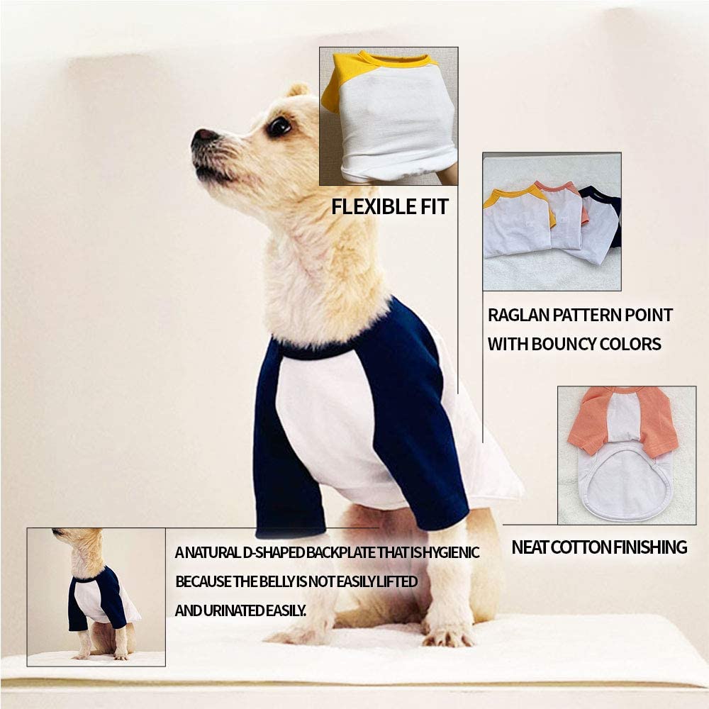 Lucky Petter Dog Cotton Shirts For Small And Large Dogs Raglan T-Shirts Soft Breathable Dog Shirt Pet Clothes (4X-Large, White/Navy)