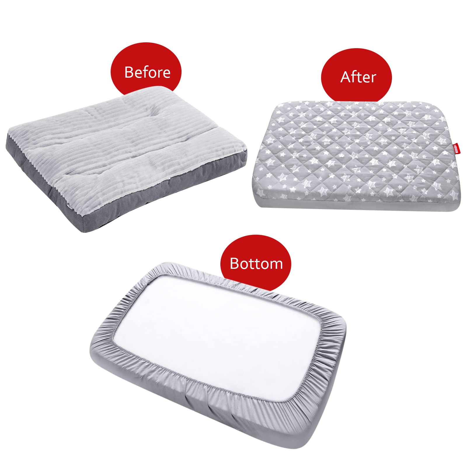 Waterproof Dog Bed Covers Replacement Washable Pet Hair Easy To Remove, Noiseless Quilted Puppy Pet Bed Cover Lovely Grey Star P