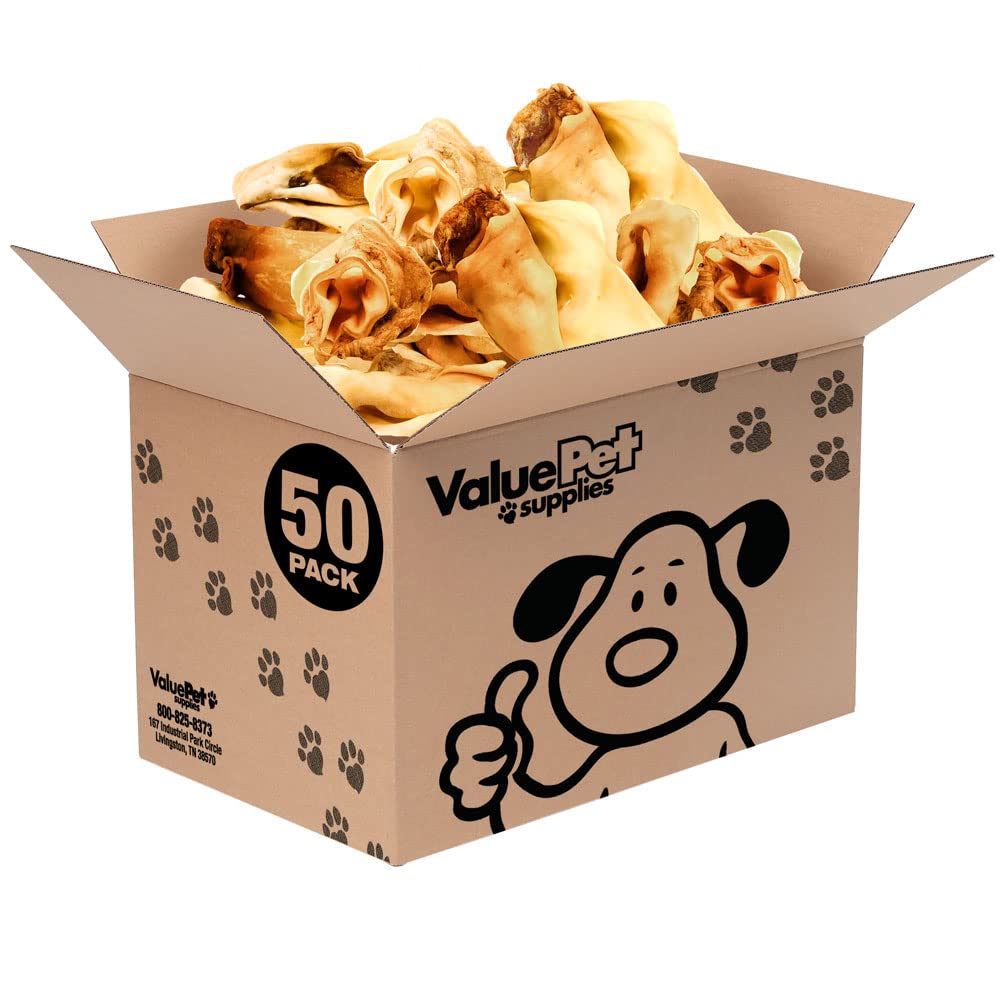 ValueBull Cow Ears, Varied Sizes/Shapes, 50 Count Bulk Pack - All Natural Dog Treats, 100% Angus Beef, Single Ingredient, Fully 