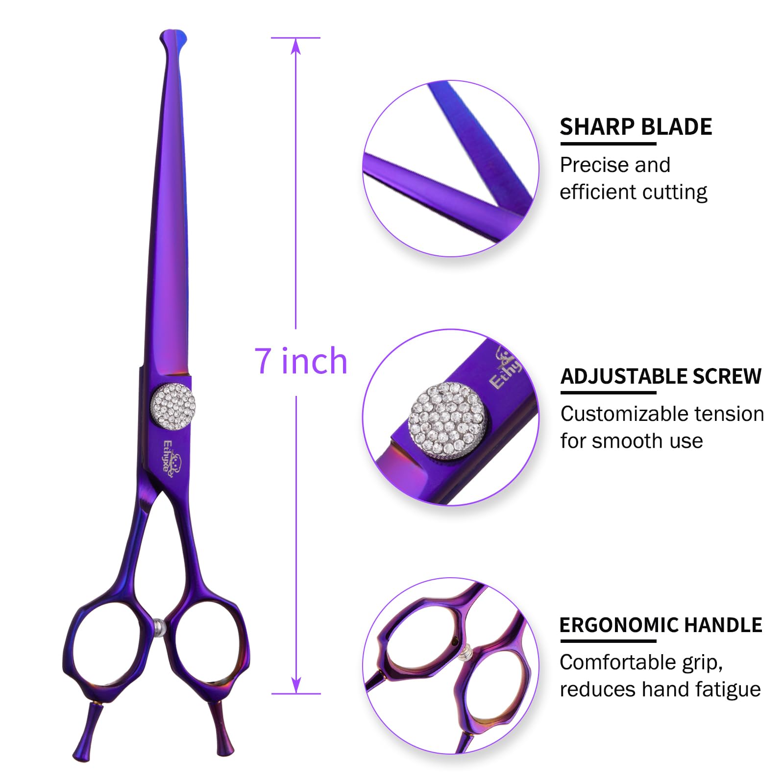 Ethyxe 7'' Straight Dog Grooming Scissors, Professional Pet Trimming Shears For Dogs And Cats, 440C Stainless Steel With Round T