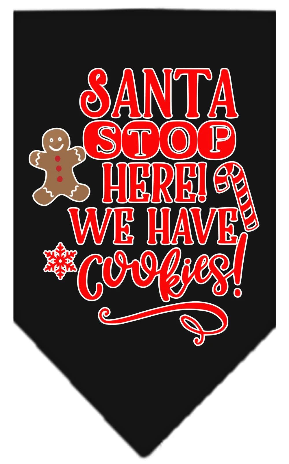 Christmas Pet and Dog Bandana Screen Printed, "Santa, Stop Here! We Have Cookies!" Navy Blue Small