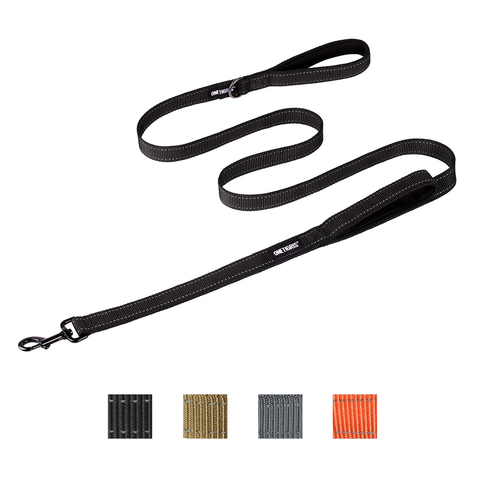 OneTigris Handled No-Pull Dog Walking Leash Long Traffic Leads for Medium to Large Dogs (Black, 4FT)