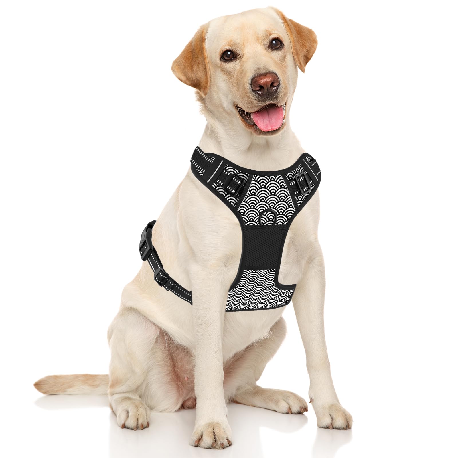 Rnivvi No Pull Dog Harness, Cute Wave Reflective Large Sized Puppy Harness, Adjustable Soft Padded Vest for Large Dogs, Heavy Du
