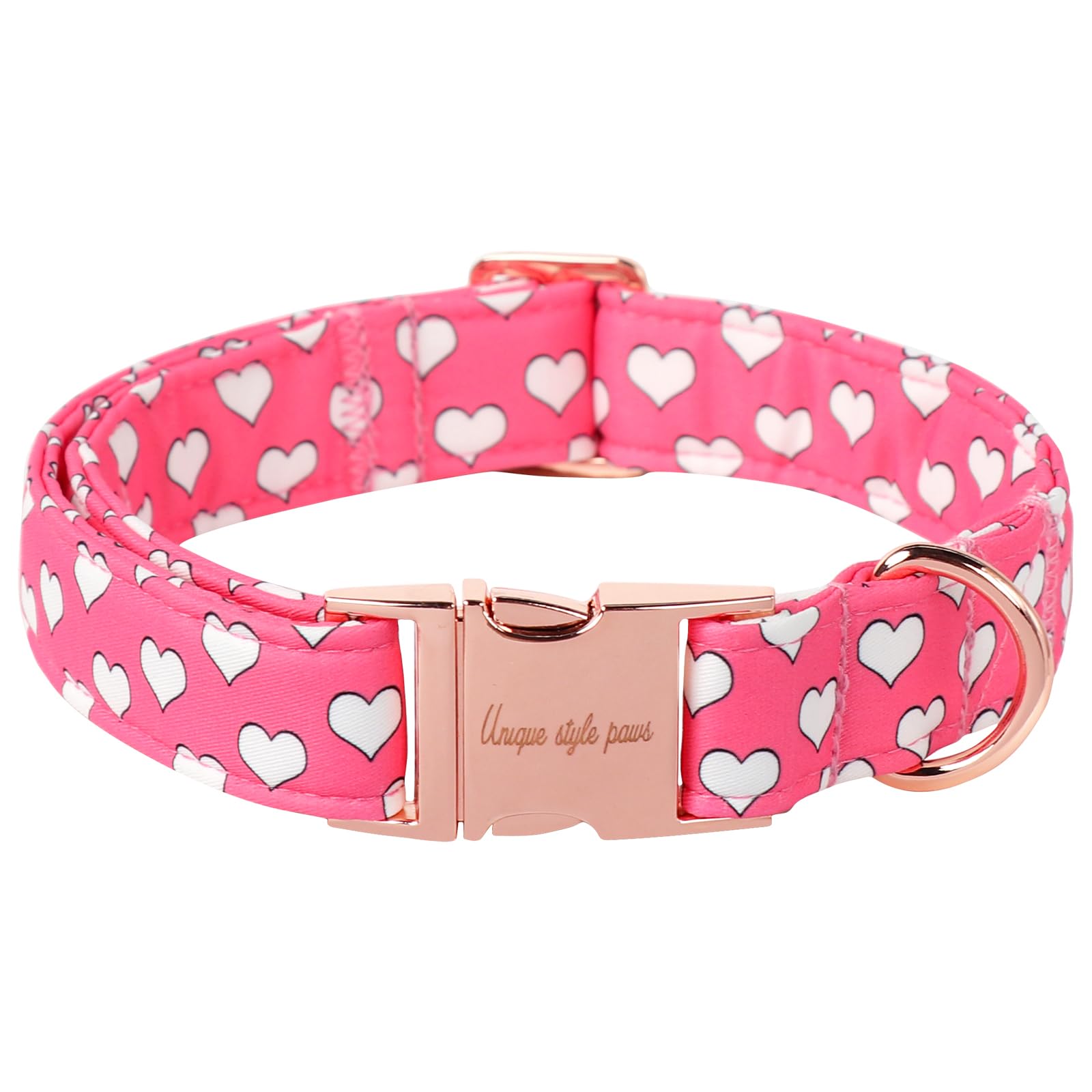 Unique Style Paws Dog Collar Metal Buckle Collar For Valentine'S Day Gift Pink Heart Love For Small Medium Large Boys Girls Dogs
