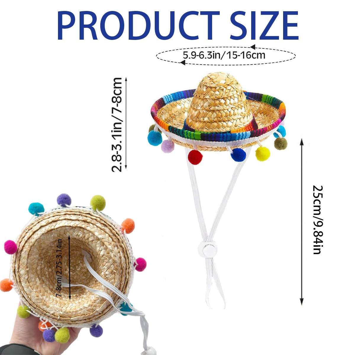 Pet Mexican Hat, Colorful Bobble Ball Tassel, Adjustable Design, Comfortable And Fashionable Dress For Small And Medium-Sized Pe