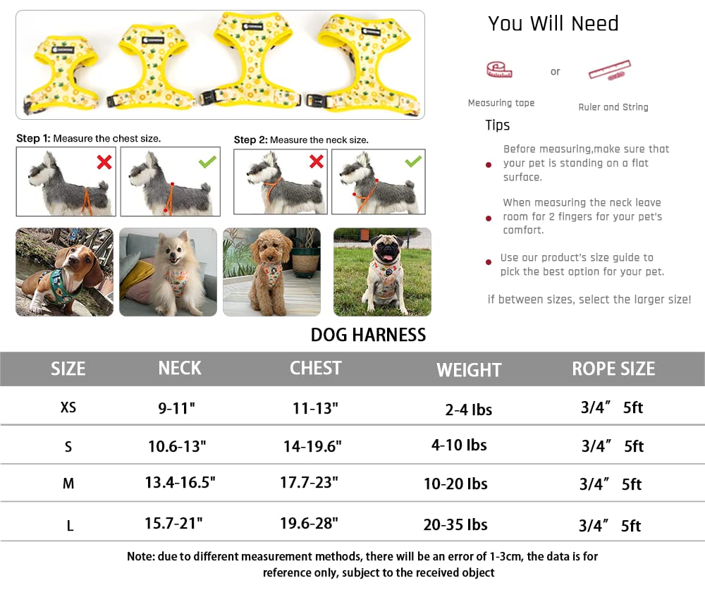 Coowone Dog Harness And Leash Set, Adjustable Puppy Harness And Soft Padded Dog Vest Harness For Small Medium Large Dogs
