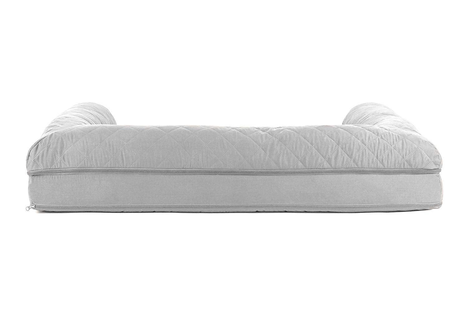 Furhaven Cooling Gel Dog Bed for Large Dogs w/ Removable Bolsters & Washable Cover, For Dogs Up to 95 lbs - Quilted Sofa - Silve