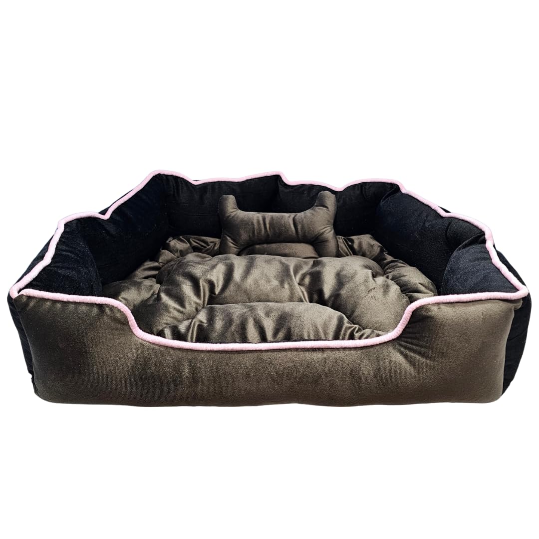 GDB Dog & Cat Sleeping Bed with Removable Cushion, Comfortable & Durable Pet Lounger, Washable, AntiSlip Base, Brown, Large, LW