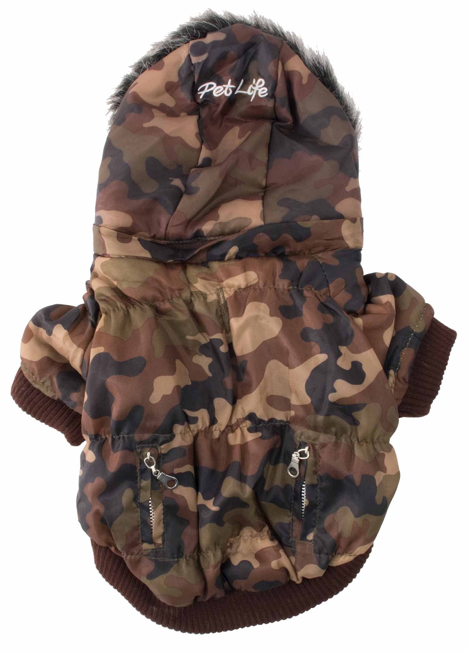 Pet Life DPF00013 Metallic Ski Parka Dog Coats with Removable Hood, Small, Camouflage