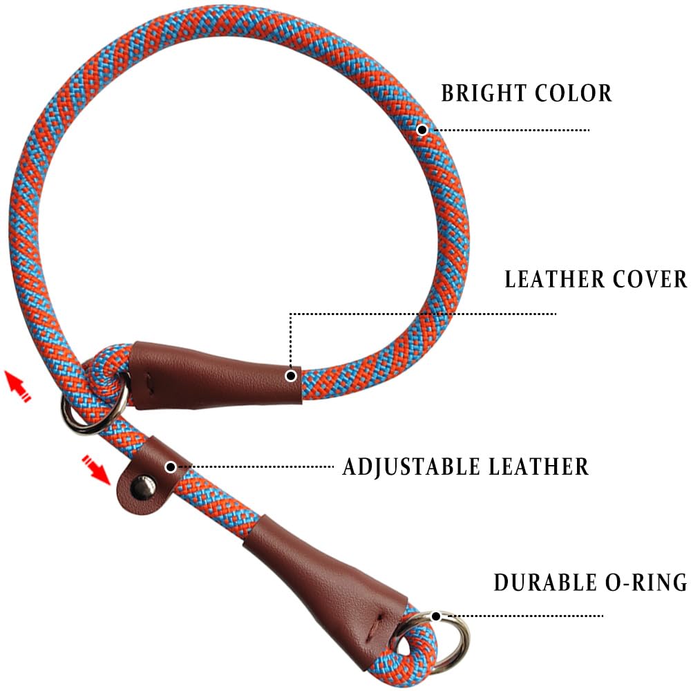 Yucforen Dog Slip Collar, Round Nylon Chock Training Collar No-Pull P Collar With Sliding Stopper,1/3 By 20-Inch,1/2 By 24-Inch
