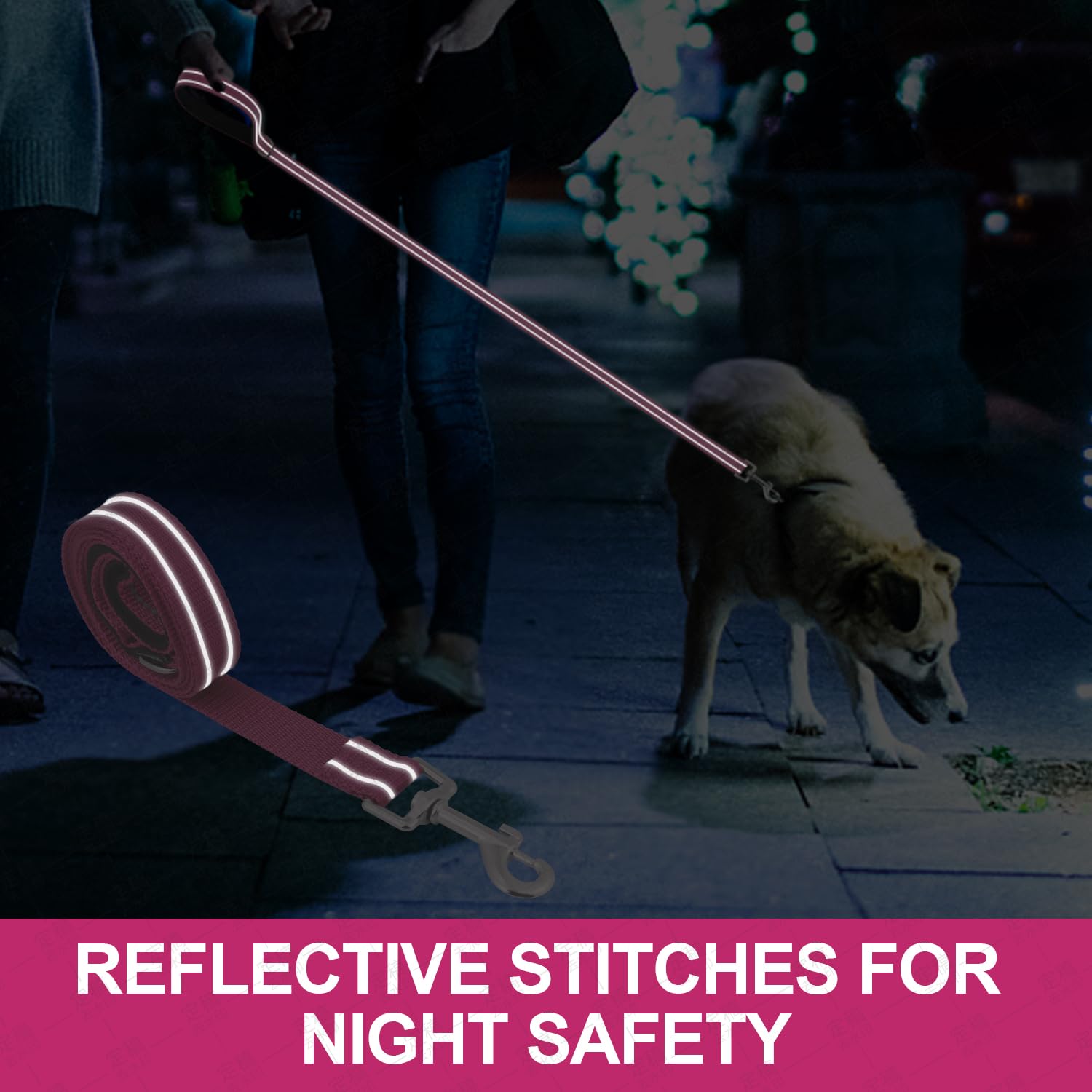 Usunyvora Reflective Nylon Dog Leash For Walking,Strong Dog Leash With Padded Handle For Small And Medium Dogs,6 Ft,Rose