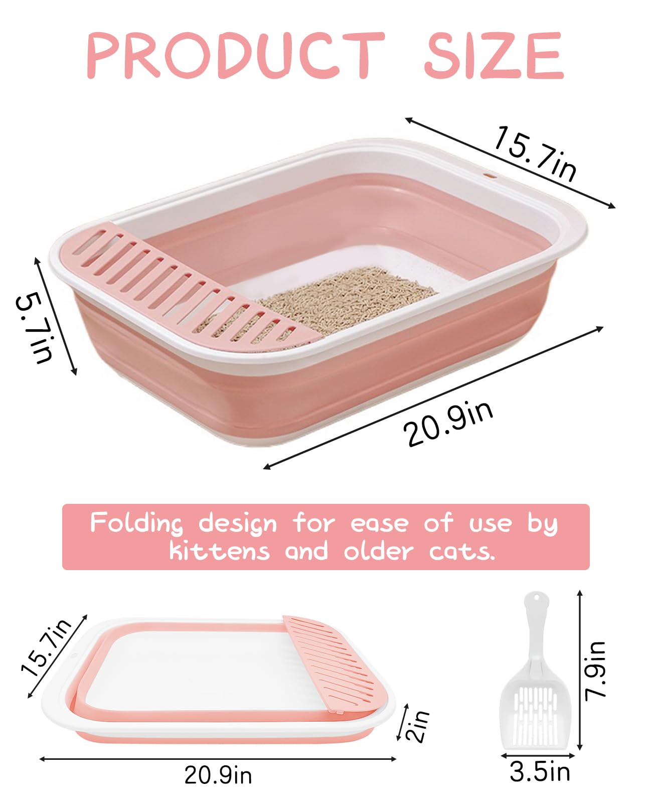 Bnosdm Senior Cat Litter Box Low Entry Kittens Travel Litter Box With Scoop Open Collapsible Shallow Cats Potty Pan Foldable Pet
