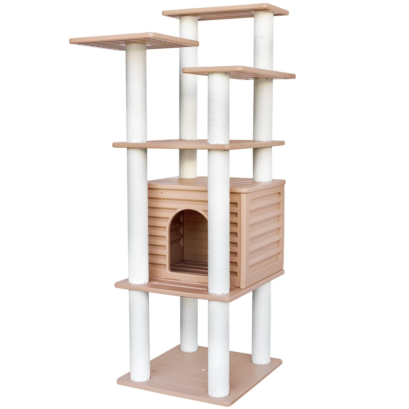 Maohegou 62    Tall Cat Tree For Outdoor And Indoor Cats, Weatherproof Large Outdoor Cat Condo With Scratching Posts